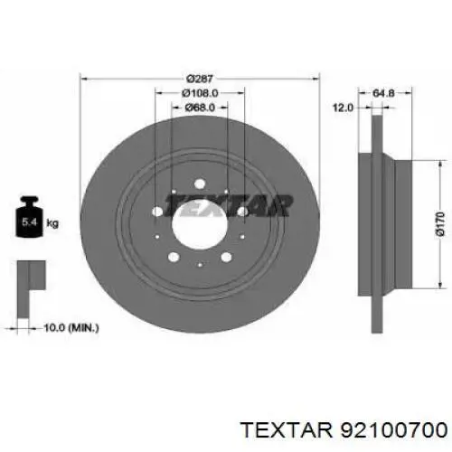 Тормозные диски 92100700 Textar