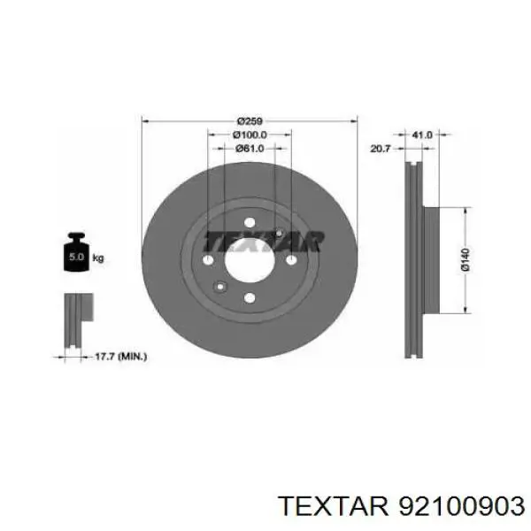 Передние тормозные диски 92100903 Textar