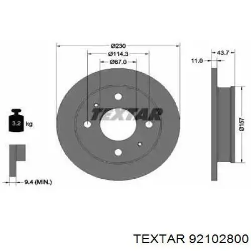 92102800 Textar диск тормозной передний