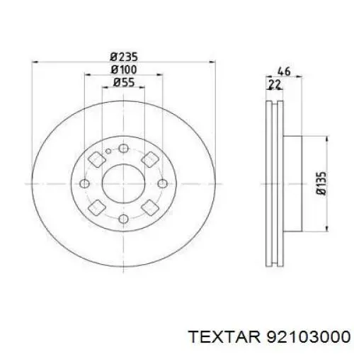 Передние тормозные диски 92103000 Textar