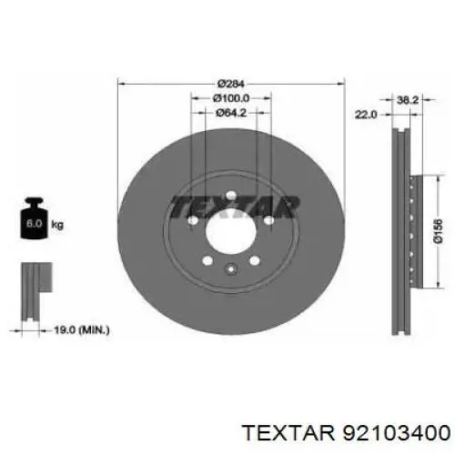 92103400 Textar Диск тормозной передний