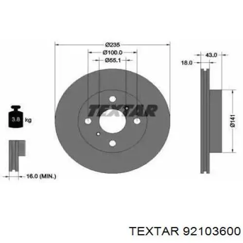 Передние тормозные диски 92103600 Textar