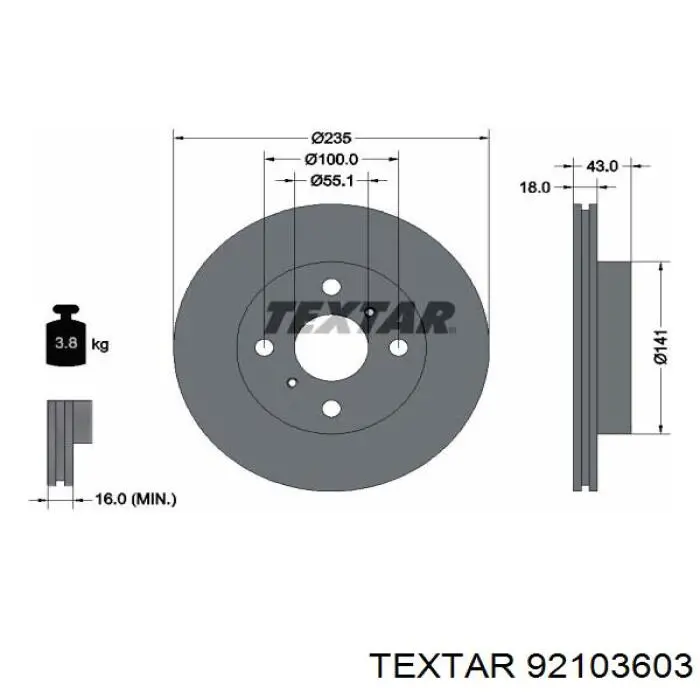 Передние тормозные диски 92103603 Textar