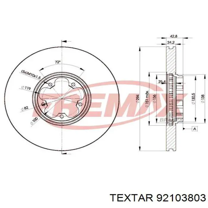 Купить 92103803 Textar Ротор тормозной