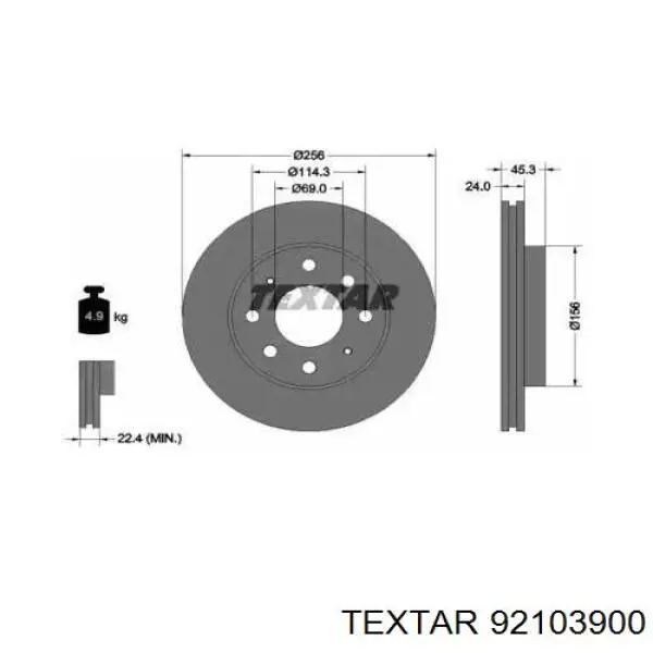 Передние тормозные диски 92103900 Textar