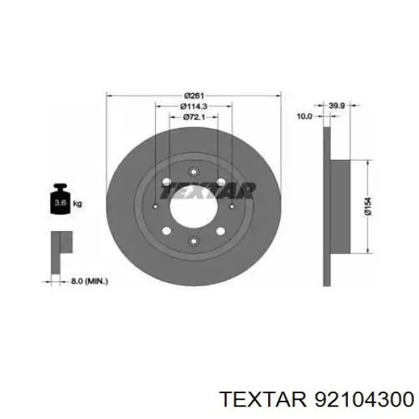 Тормозные диски 92104300 Textar