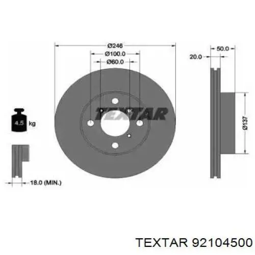 Передние тормозные диски 92104500 Textar