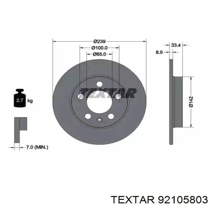 92105803 Textar диск тормозной задний