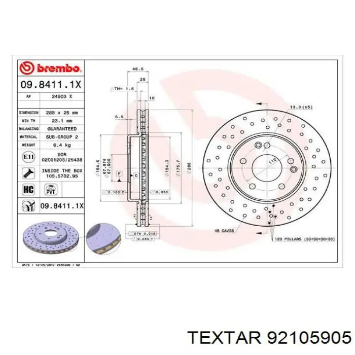 Тормоз дисковый передний Textar 92105905 цена, от 51.89 USD