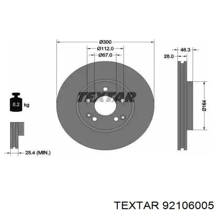 92106005 Textar диск тормозной передний