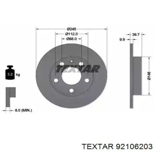 92106203 Textar диск тормозной задний