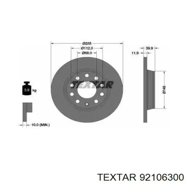 92106300 Textar диск тормозной задний