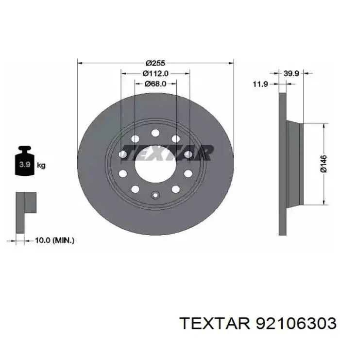 92106303 Textar диск тормозной задний