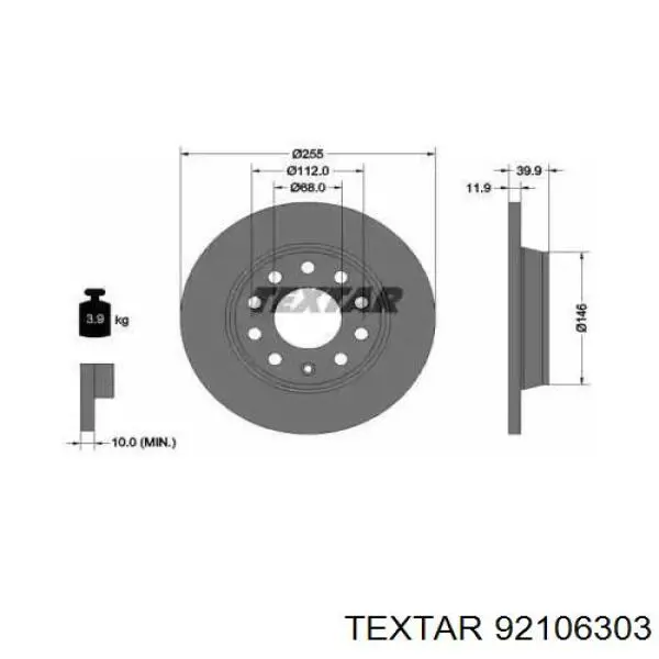 Disco de freno trasero 92106303 Textar