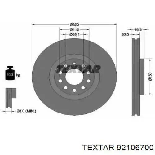 Передние тормозные диски 92106700 Textar