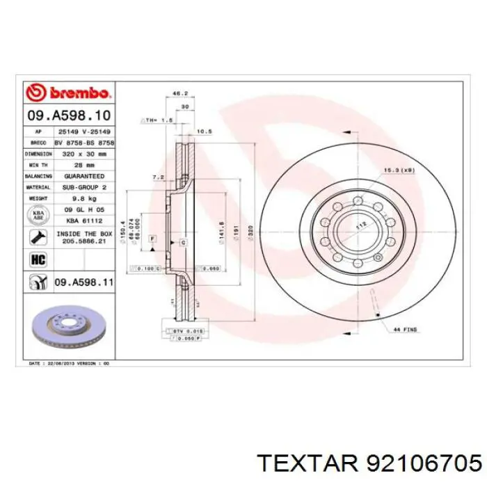 Передний тормозной диск Textar 92106705