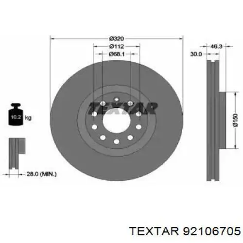 92106705 Textar диск тормозной передний