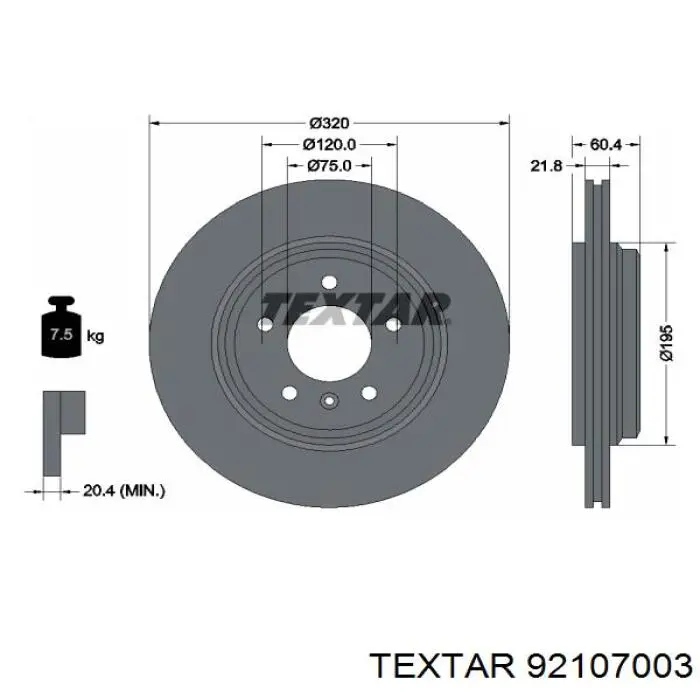 92107003 Textar диск тормозной задний