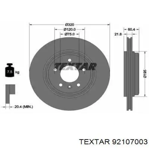 92107003 Textar Дисковый тормоз