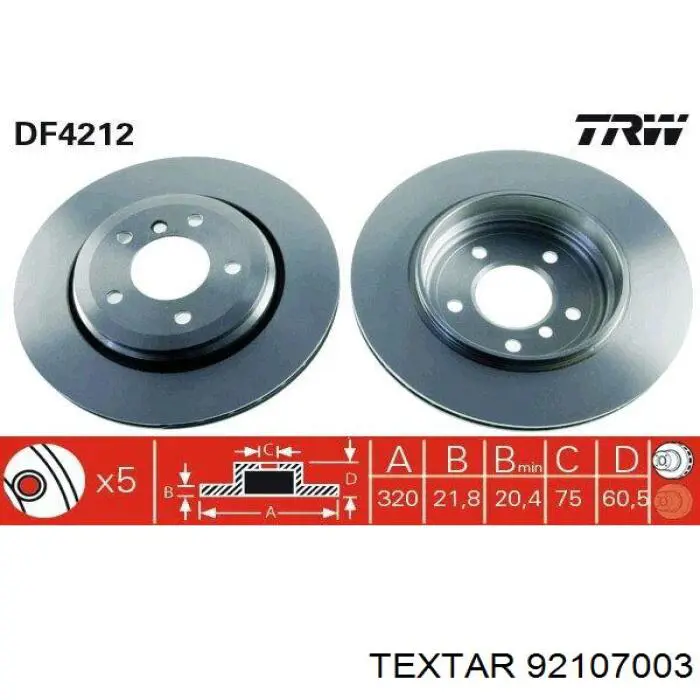 Задний тормозной диск Textar 92107003 цена, от 58.85 USD