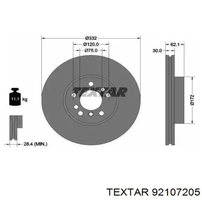 92107205 Textar диск тормозной передний