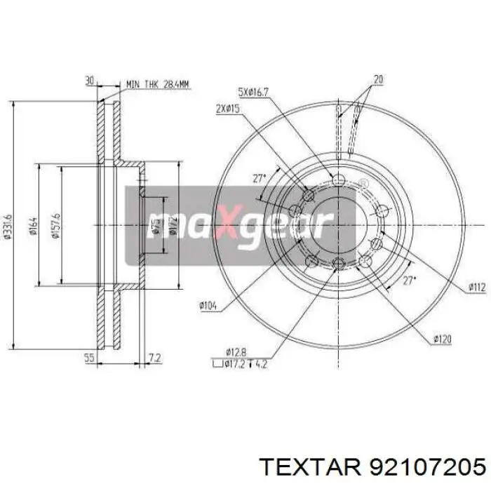 Тормоз дисковый передний Textar 92107205 цена, от 96.84 USD
