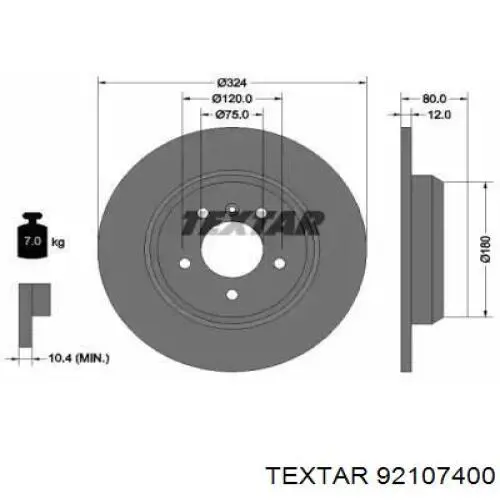 Тормозные диски 92107400 Textar