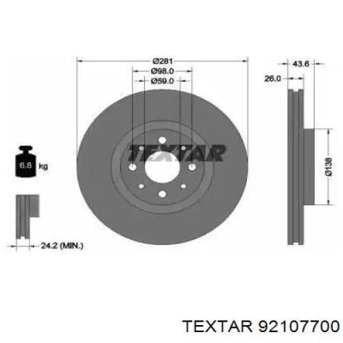 Передние тормозные диски 92107700 Textar