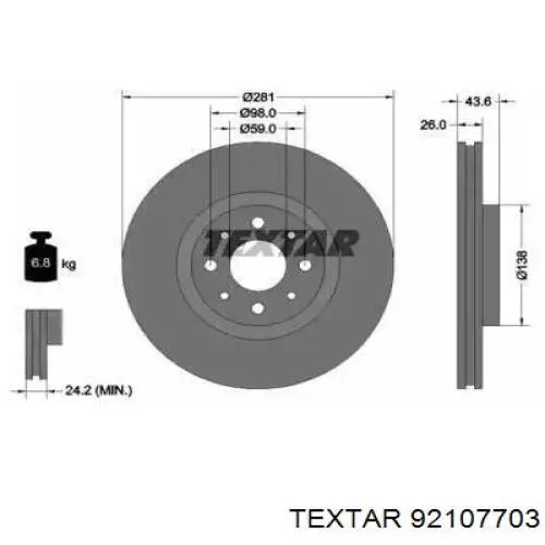 92107703 Textar диск тормозной передний