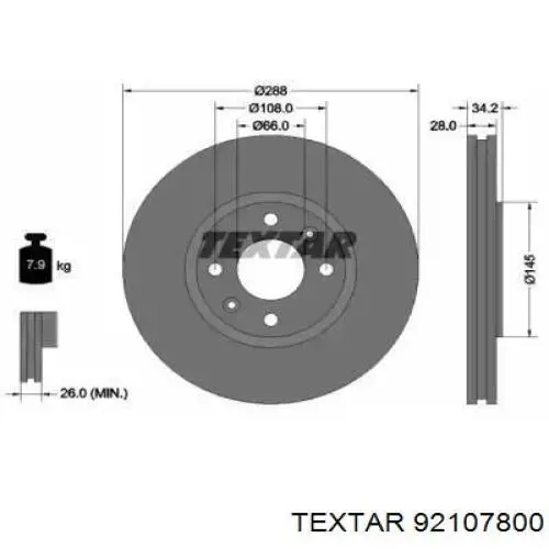 Передние тормозные диски 92107800 Textar