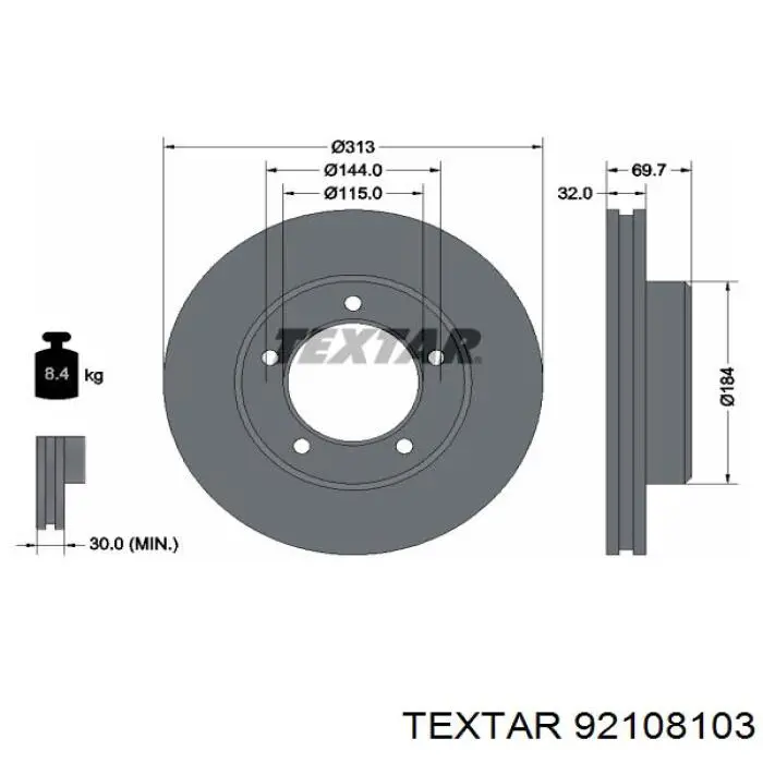 Передние тормозные диски 92108103 Textar