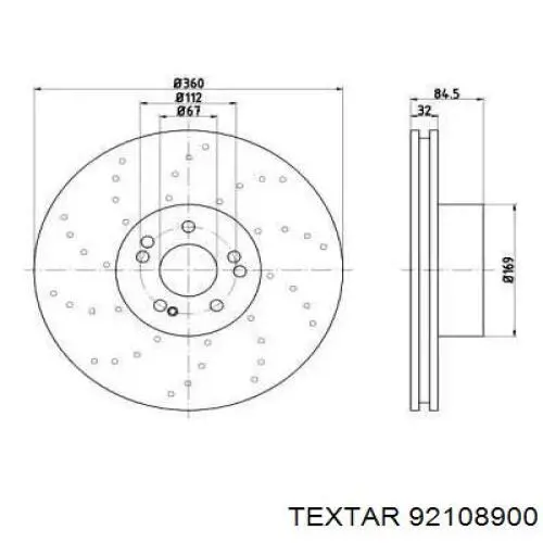 Передние тормозные диски 92108900 Textar