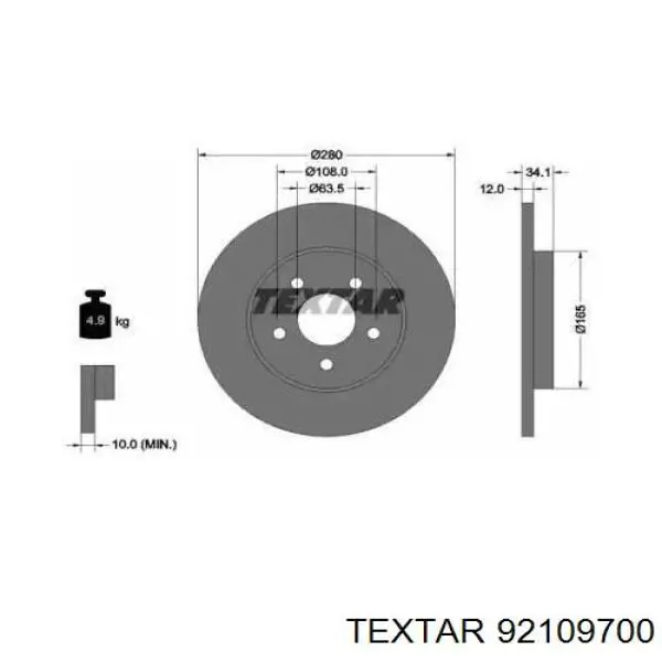 Тормозные диски 92109700 Textar