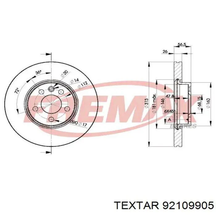 Передний тормозной диск Textar 92109905
