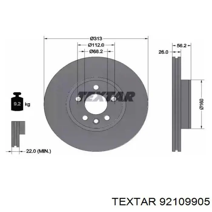 92109905 Textar диск тормозной передний