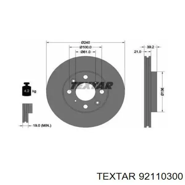 92110300 Textar Диск тормозной передний