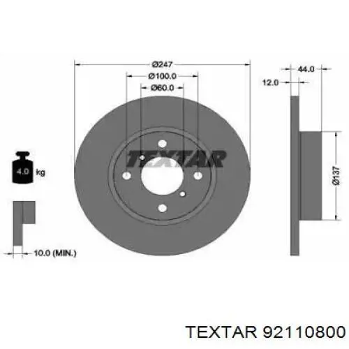 Передние тормозные диски 92110800 Textar