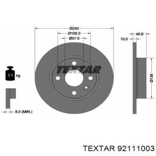 92111003 Textar диск тормозной задний
