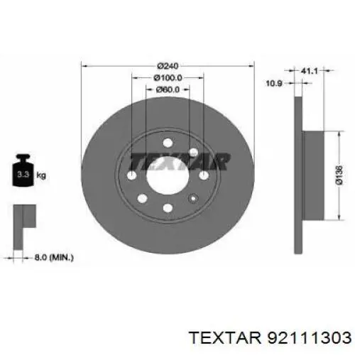 92111303 Textar диск тормозной передний