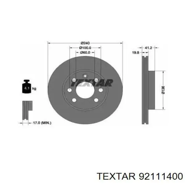 Передние тормозные диски 92111400 Textar