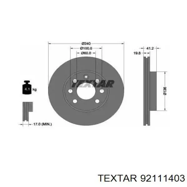 Передние тормозные диски 92111403 Textar