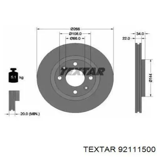 Передние тормозные диски 92111500 Textar