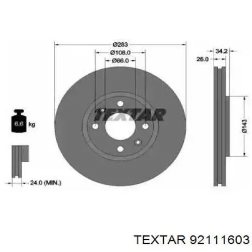 Тормоз дисковый передний Textar 92111603 цена, от 47.44 USD