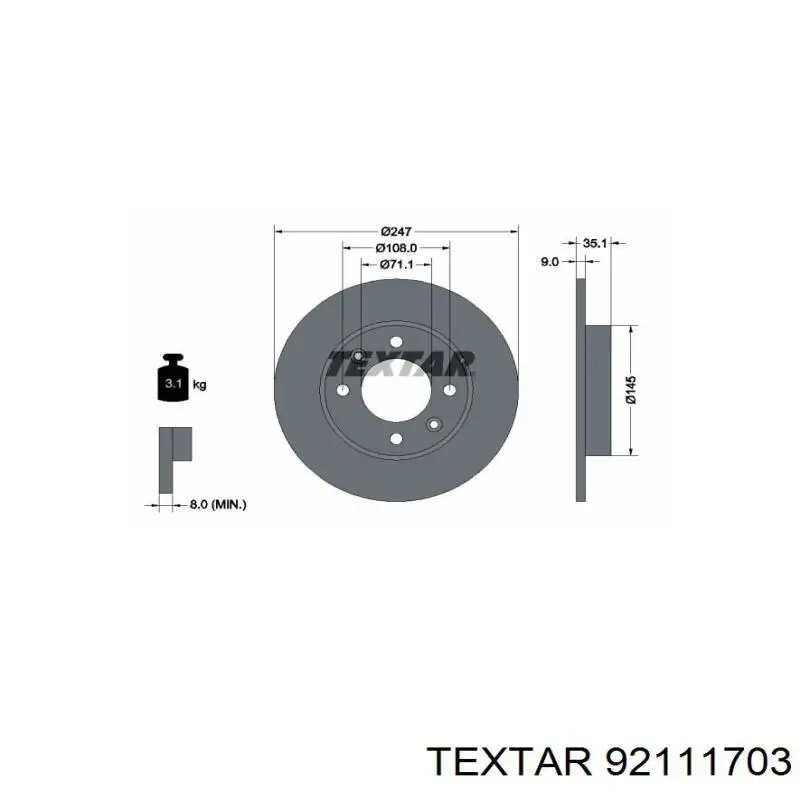 92111703 Textar диск тормозной задний