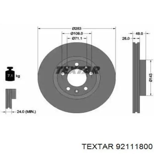 Передние тормозные диски 92111800 Textar