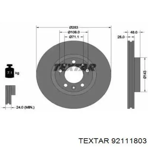 Передние тормозные диски 92111803 Textar