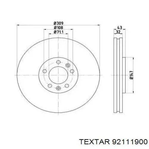 Передние тормозные диски 92111900 Textar