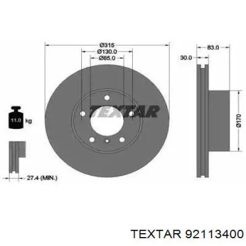 Передние тормозные диски 92113400 Textar
