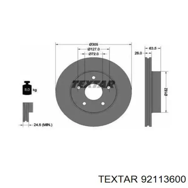 Передние тормозные диски 92113600 Textar