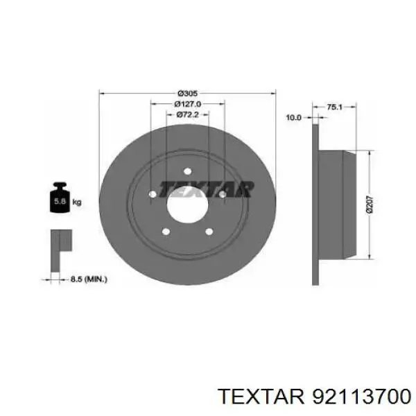 Тормозные диски 92113700 Textar